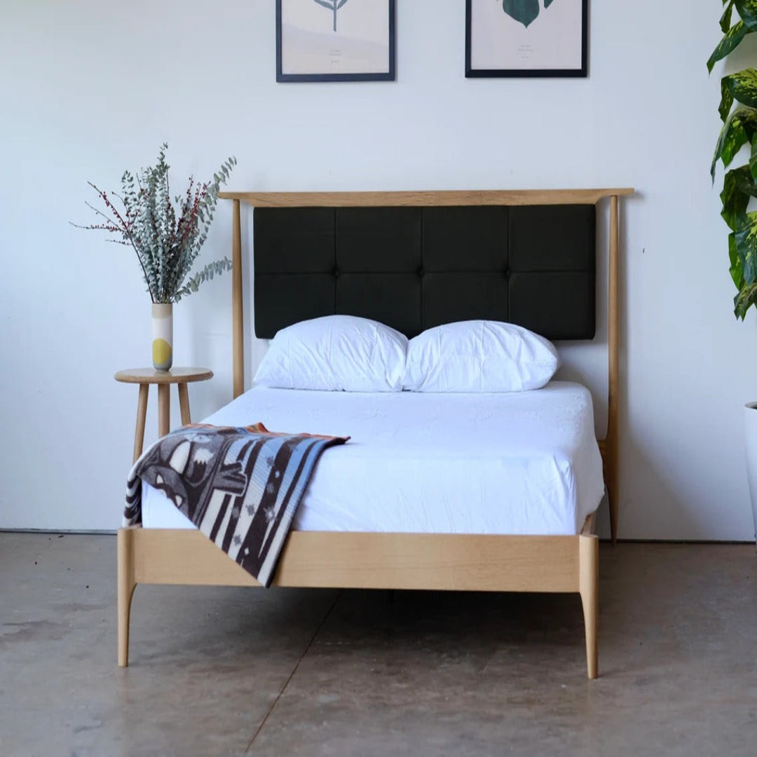 Dacian Oak Wood Upholstered Headboard King Size Bed 1
