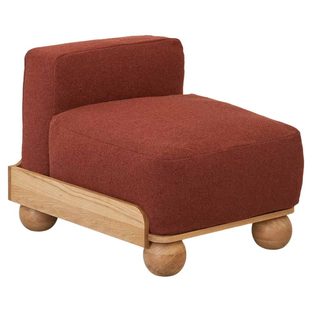 Batson Oak Wood 1 Seater Sofa Red 2