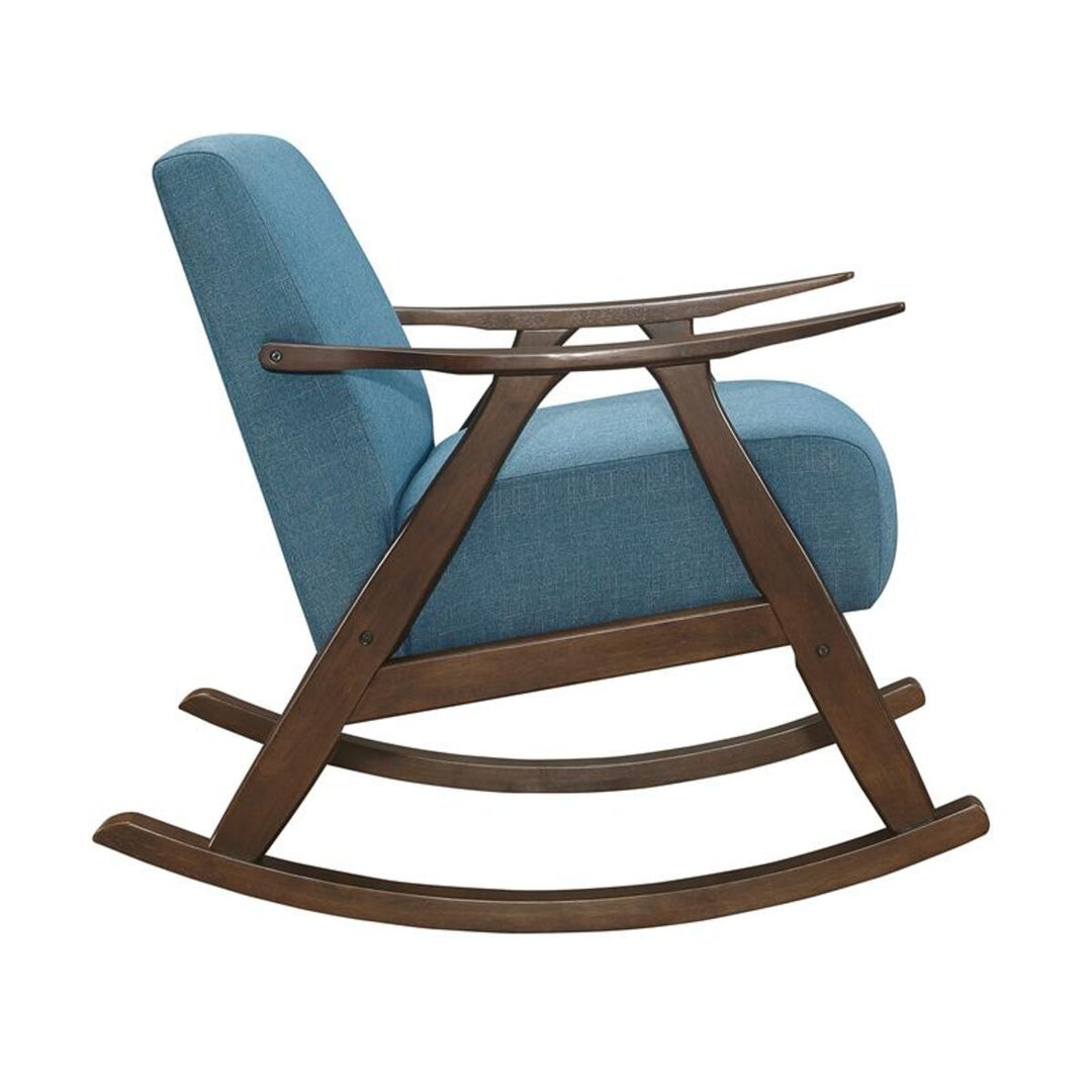 Nismaaya Alec Fabric Rocking Chair In Dark Walnut & Blue