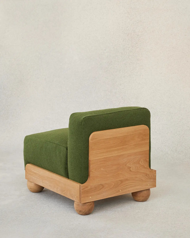 Batson Oak Wood 1 Seater Sofa Green 3