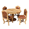 Abdon Round Dining Set For 4 - Empire Mango Wood With Upholstered 3