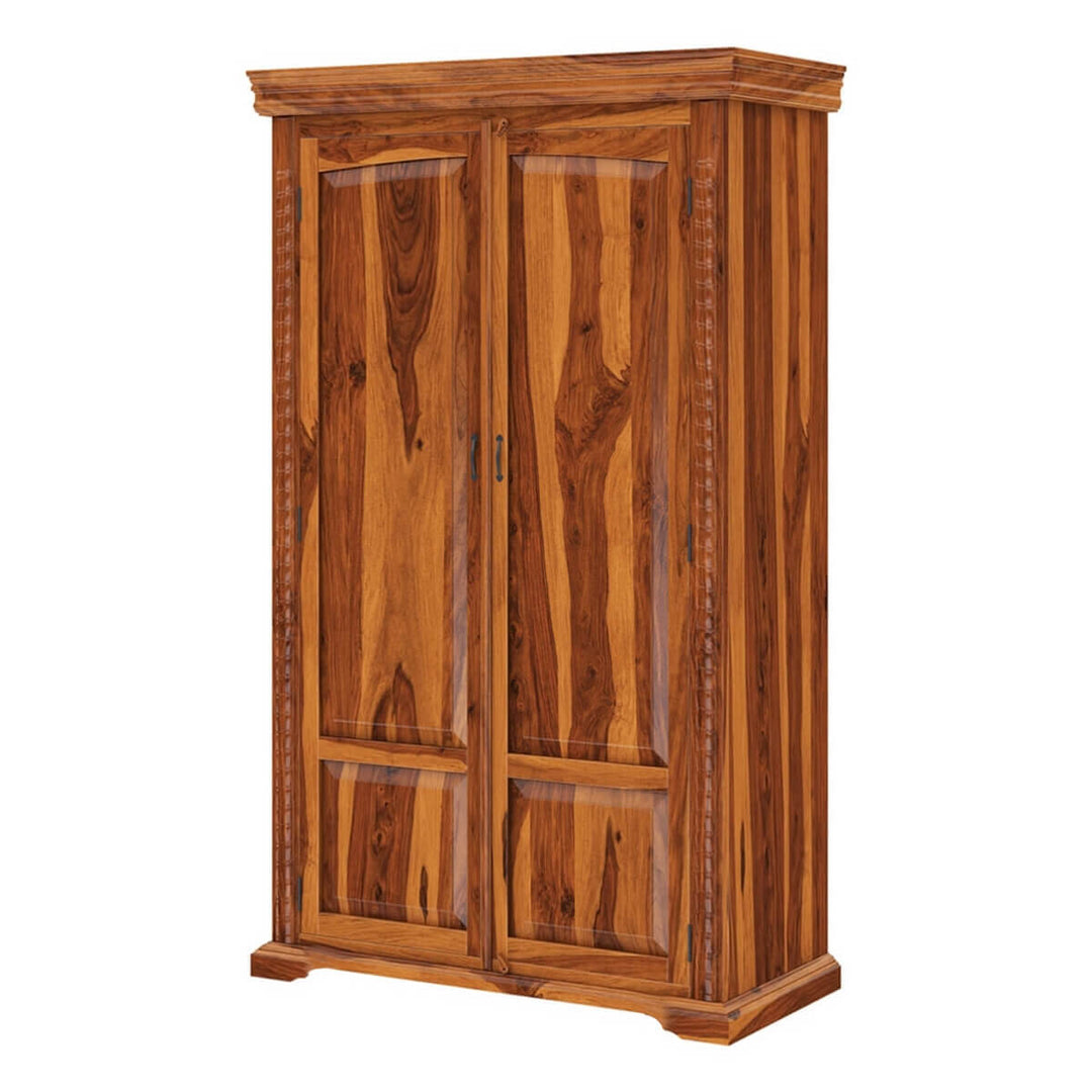 Nismaaya Addae Bedroom Transitional Solid Wood Large Armoire Cupboard With Shelves