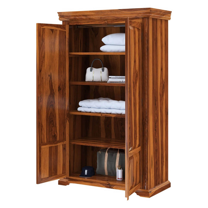 Nismaaya Addae Bedroom Transitional Solid Wood Large Armoire Cupboard With Shelves