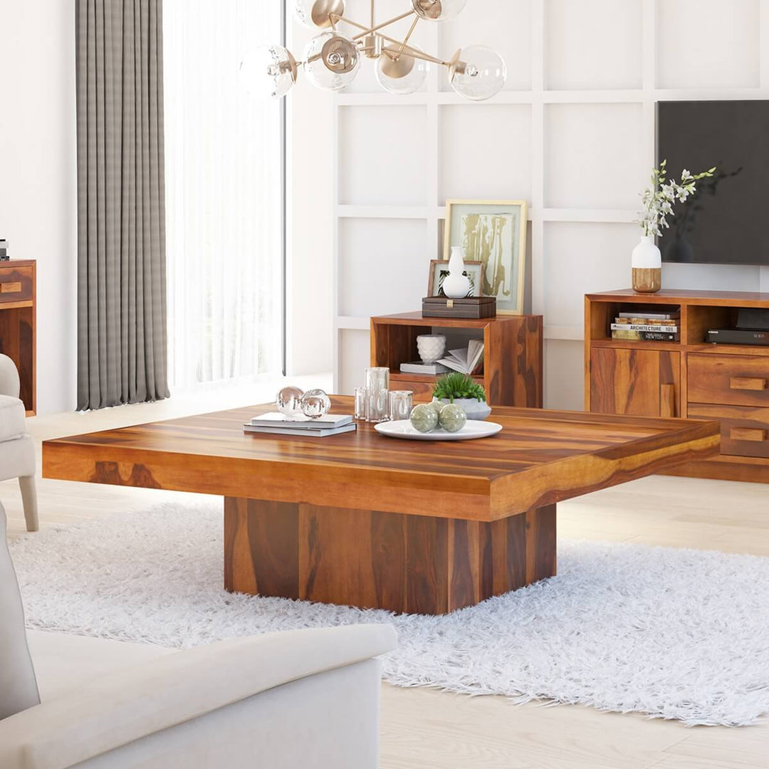 Solid Wood Large Square Pedestal Coffee Table at best price in india