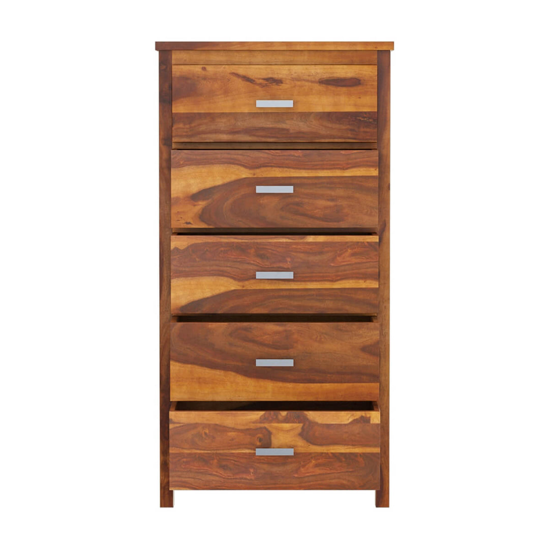 Nismaaya Aden Solid Wood Tall Bedroom Dresser Chest With 5 Drawers