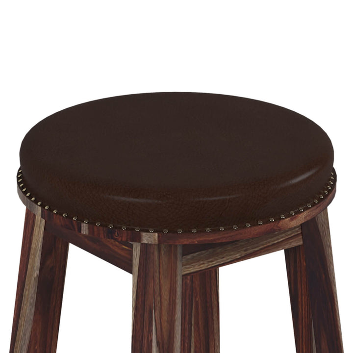 Nismaaya Adams Solid Wood & Leather Upholstered Round Bar Stool