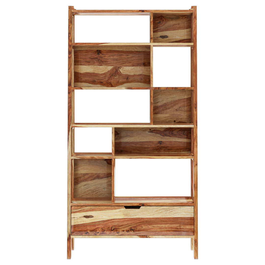 Nismaaya Admassu Solid Wood Open Shelf Leaning Ladder Bookcase with Drawer