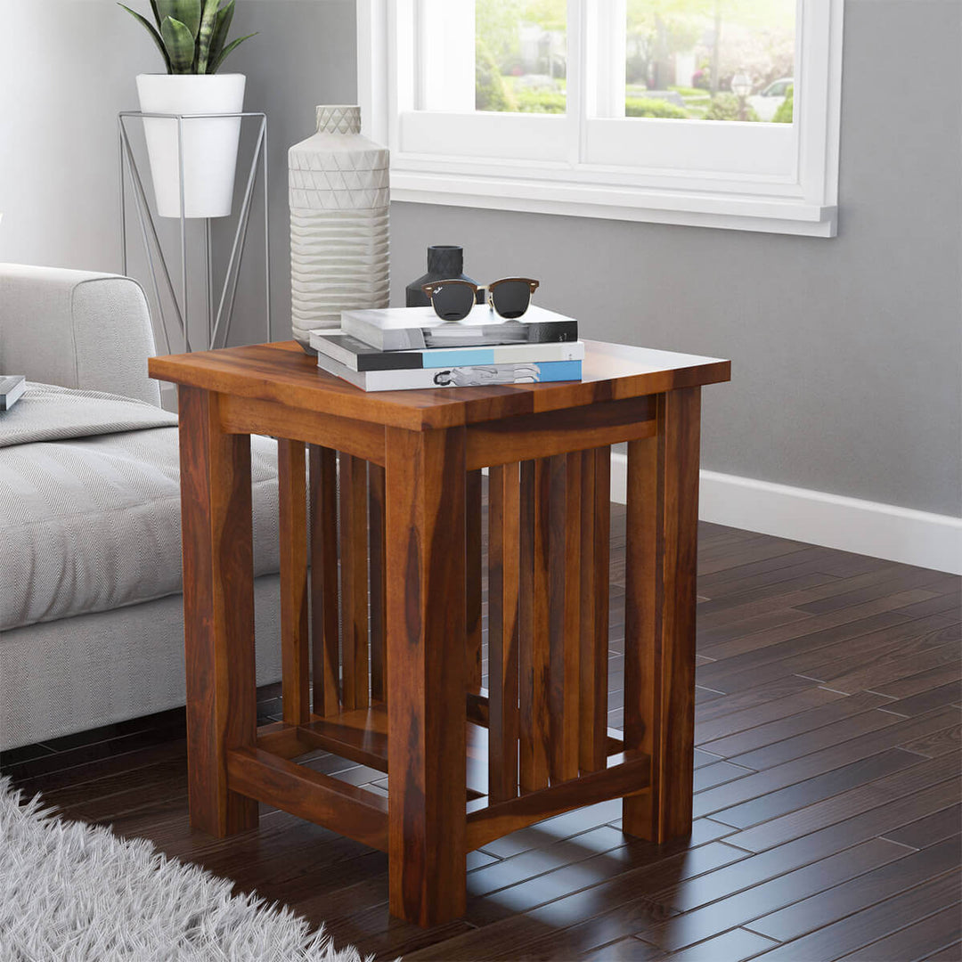 Solid Wood 2 Tier End Table in india online shopping with price