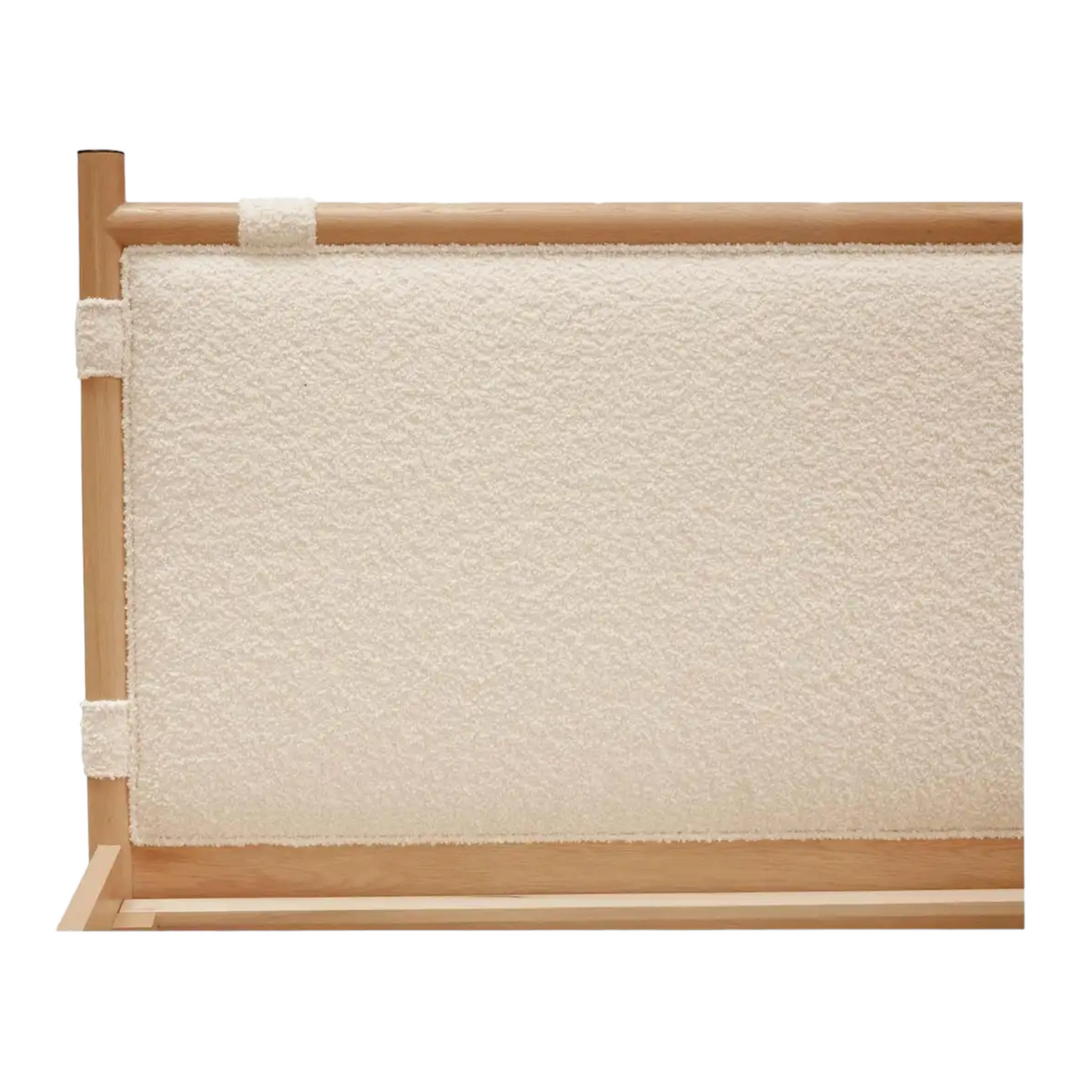 Nismaaya Jakayla Oak Wood and Boucle Fabric Bed