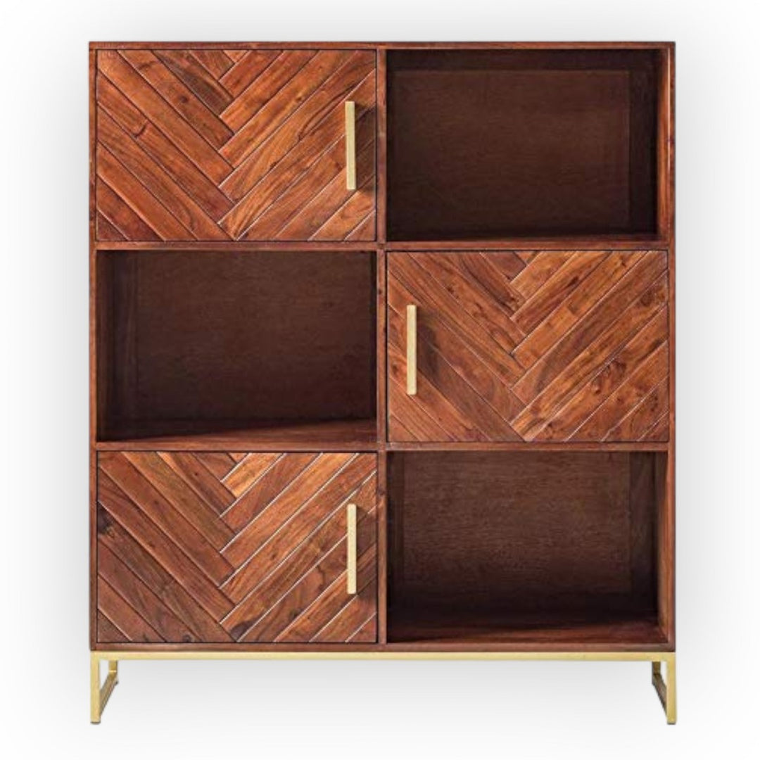 Bashar Brown Golden Finish Mango Wood & Iron Book Shelf