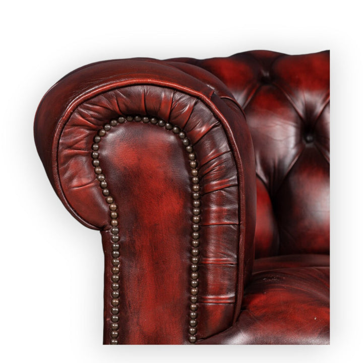 Nismaaya Camira Chesterfield Handmade 3 Seater Antique Light Rust Leather
