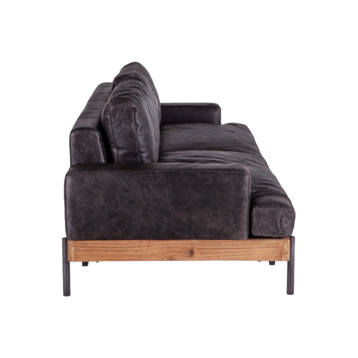 Aelle 2 Seater Leather Sofa Black 5