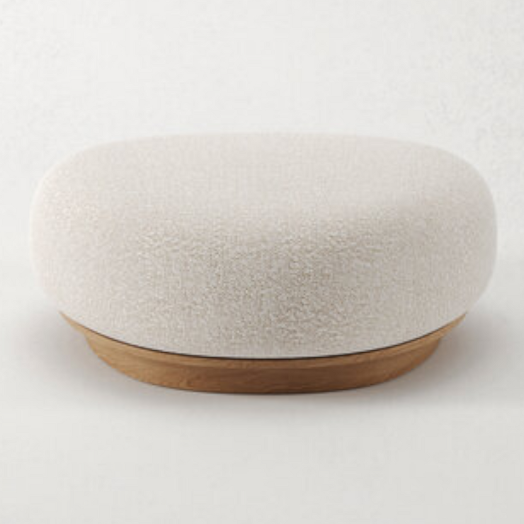 Aimon Oak Wood and Fabric Ottoman with soft fabric buy online