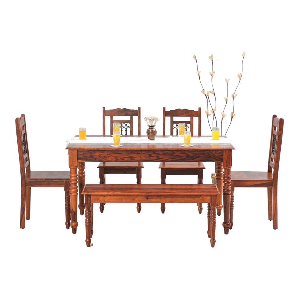 Bean 6 Seater Dining Set With 4 Chairs & Bench Honey 2