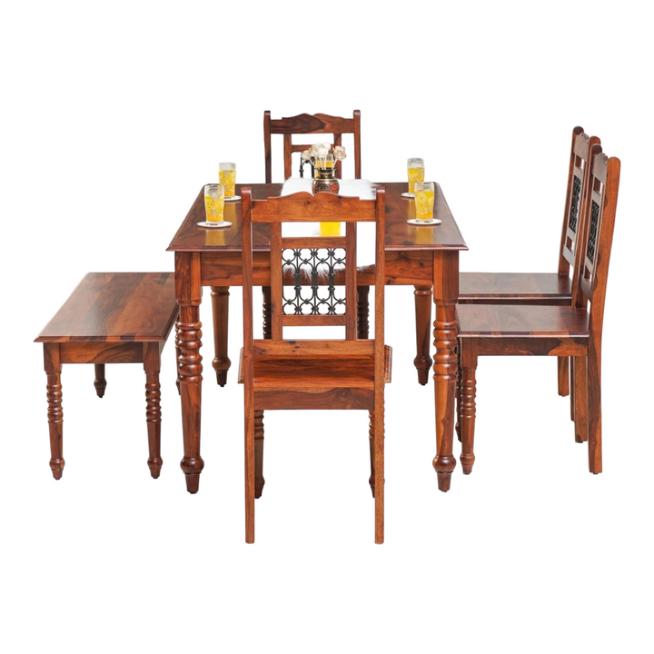 Bean 6 Seater Dining Set With 4 Chairs & Bench Honeyv 3