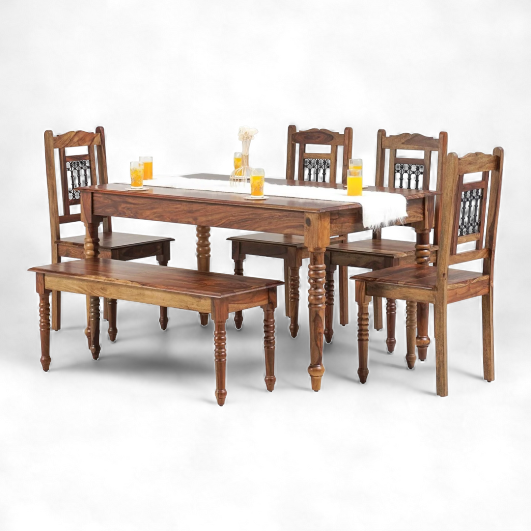 Bean 6 Seater Dining Set With 4 Chairs & Bench 2