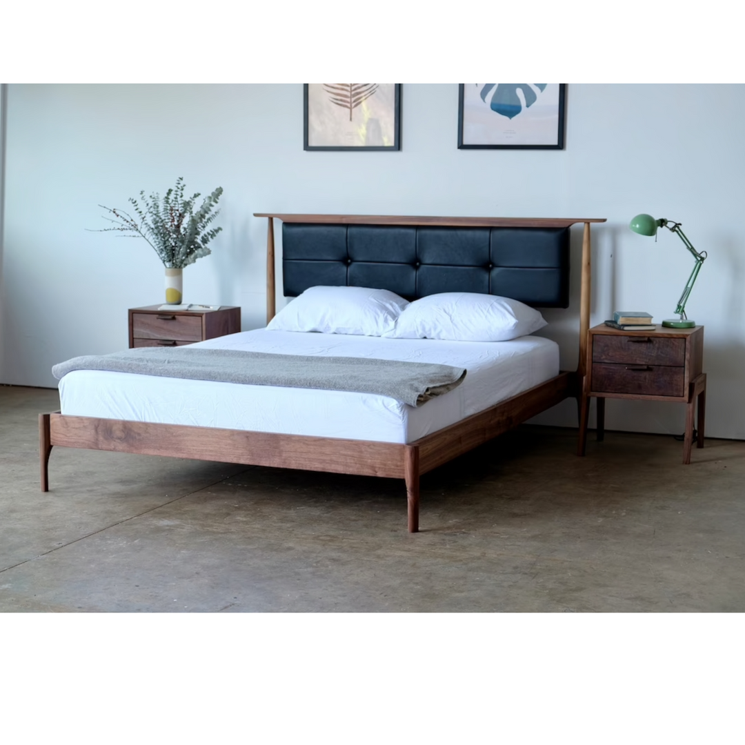 Dacian Walnut Wood Upholstered Headboard King Size Bed 2