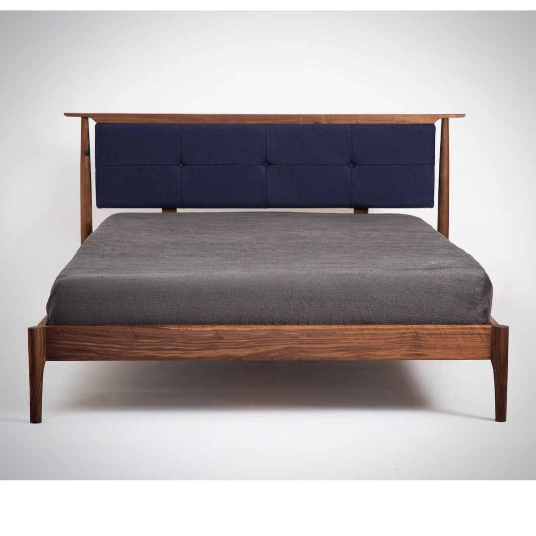 Dacian Walnut Wood Upholstered Headboard King Size Bed 1