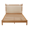 Oak Wood and Boucle Fabric Oiled Finish King Size Bed Without Storage Buy online at nismaaya decor at best price