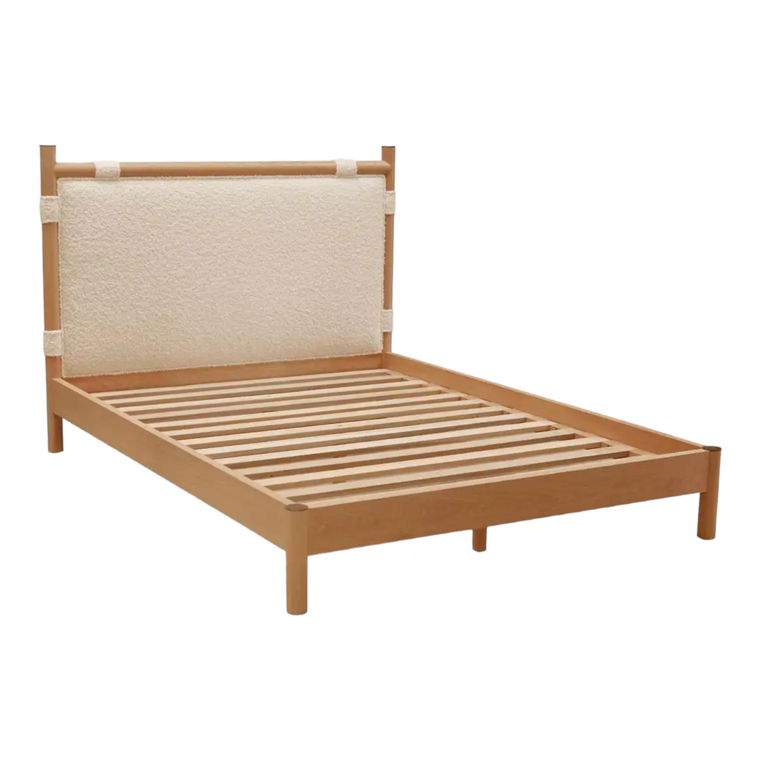 Jakayla Oak Wood and Boucle Fabric Bed